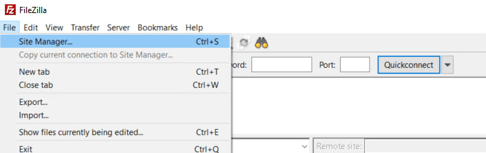 FTP WordPress - FileZilla Main Window
